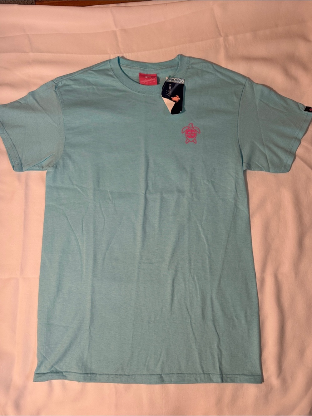 Simply Southern Light Blue Short Sleeve Tee with Pink Turtle Logo